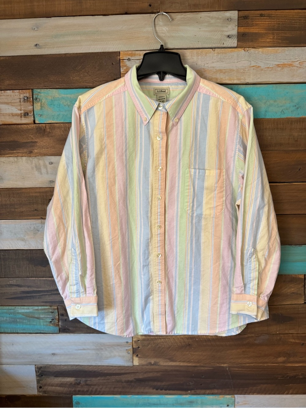 Vintage L.L. Bean Pastel Rainbow Striped Oxford Button Down | Size XL